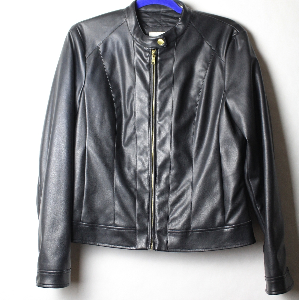 Black Vegan Leather PU Moto Cross Jacket Motorcycle Style